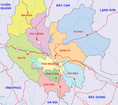 Bản đồ địa lý tỉnh Thái Nguyên