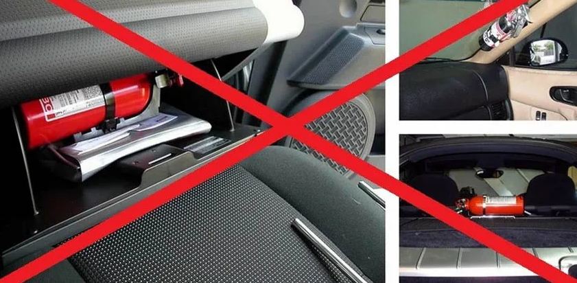 Các vị trí không nên đặt bình chữa cháy trên xe ô tô